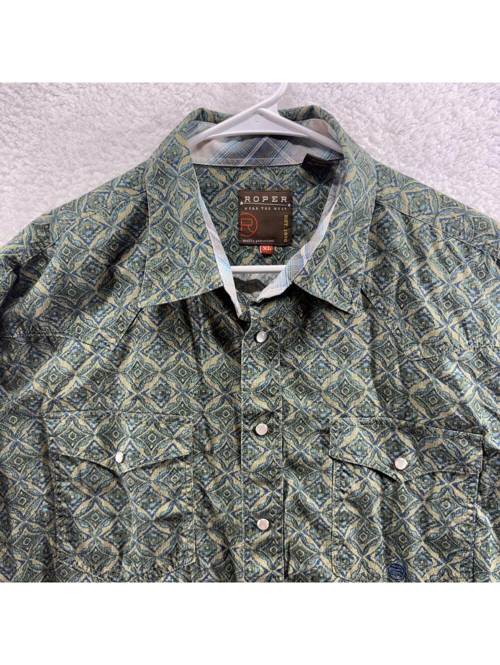 Roper Pearlsnap Western Shirt Button Up Mens XL Rodeo Cowboy Geometric